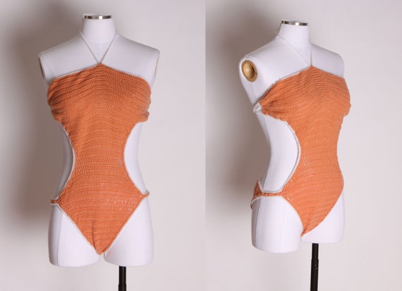 1970s Crochet Natural Woven Knit One Piece Monokin