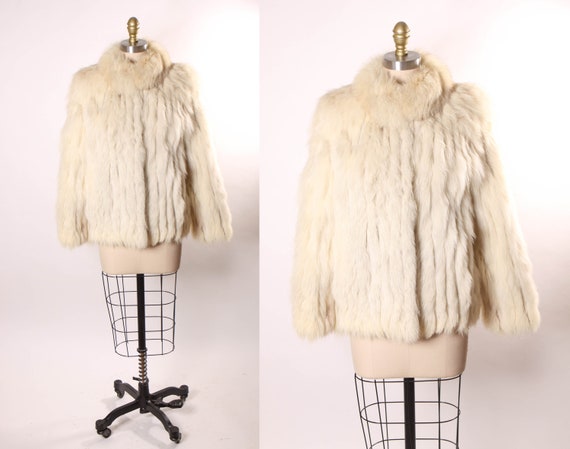 Late 1970s Early 1980s Blue Silver White Fox Fur Long Sleeve Fur Coat by Saga Fox for Maurices -M