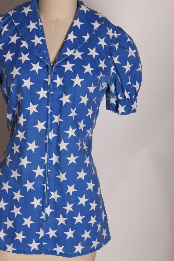 1970s Blue and White America Short Sleeve Novelty… - image 5