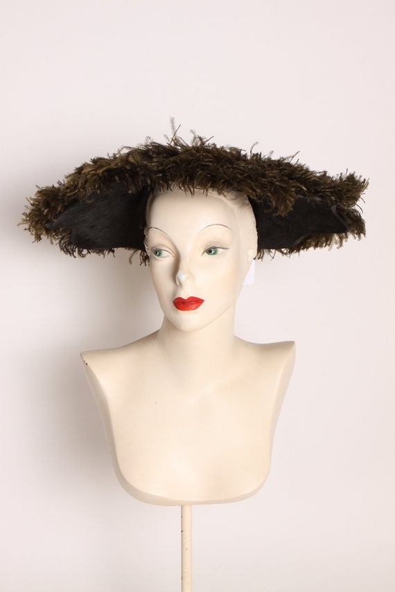 1930s Black Feather Wide Brim Mourning Formal Hat 