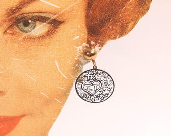 1960s Black Novelty Enamel Try It You'll Like It Screw Back Earrings