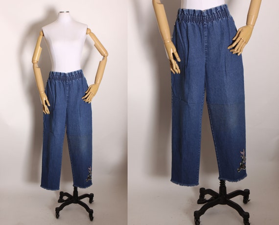 1990s Blue Denim Bedazzled Novelty Hip Hop Basketball Bugs Bunny Capri Pants -L-XL