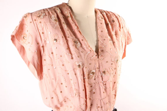 1940s Pink and Black Sequin Detail Short Sleeve D… - image 7