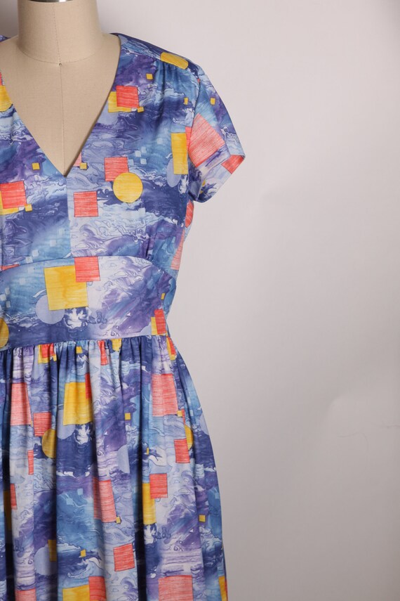 1970s Blue Novelty Wave Sea Geometric Print Short… - image 4