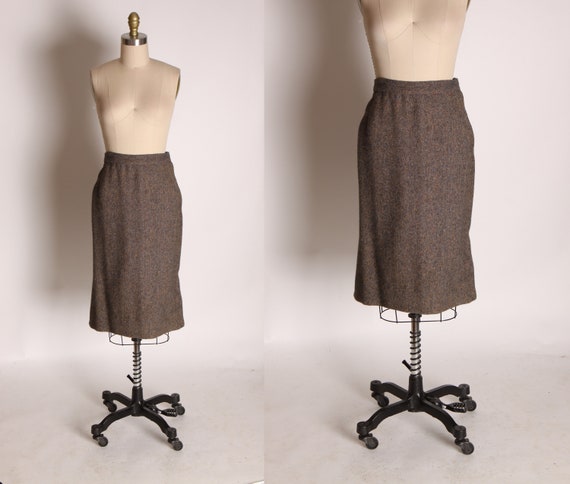 1950s Brown and Blue Flecked High Waisted Pencil S