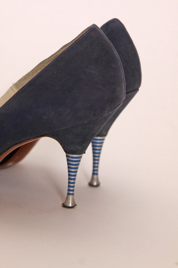 1950s Blue Suede and Silver Detail Stiletto High … - image 3