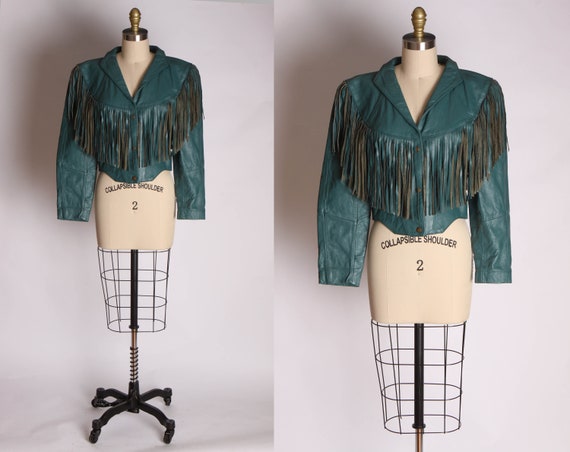 1980s Teal Blue Green High Cut Long Sleeve Fringe