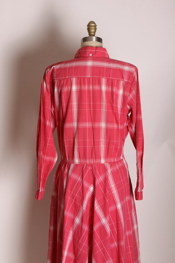 1980s Pink Raspberry and White Plaid Long Sleeve … - image 9