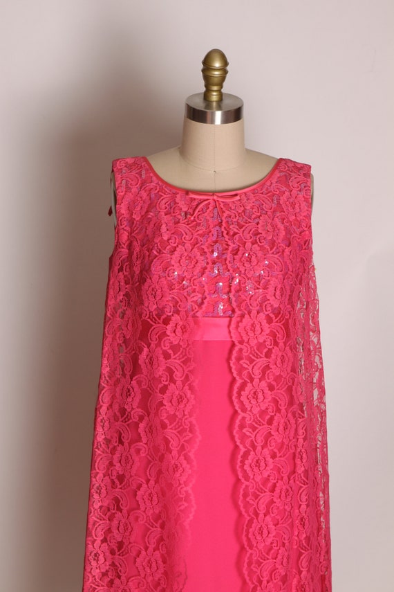 1960s Pink Sleeveless Sequin Bodice Lace Open Fro… - image 3