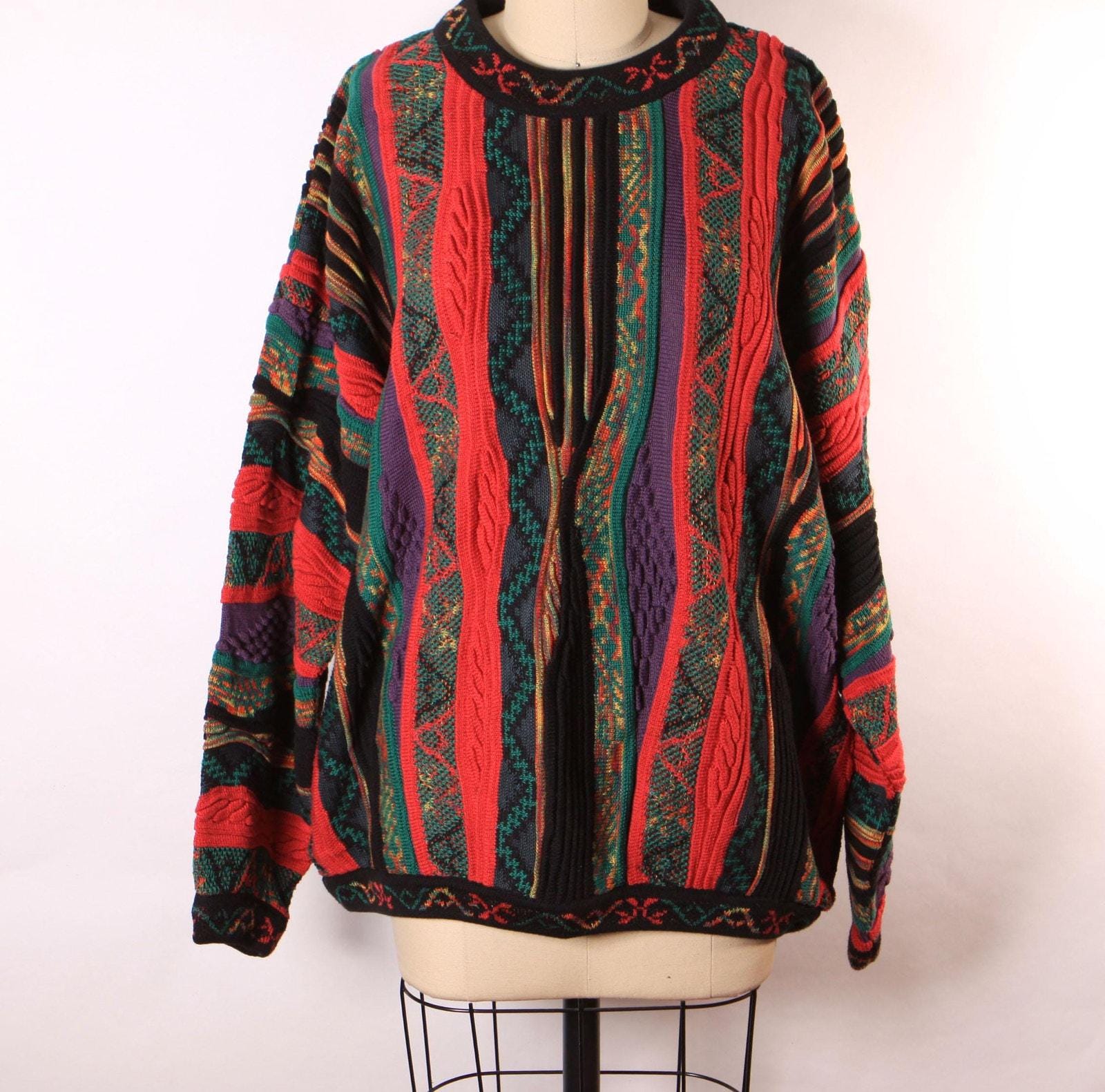 1980s Multi-colored Pink and Black Long Sleeve Abstract Coogi