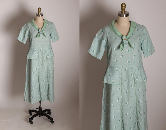 1930s Feedsack Dress - Mint Green Diamond Print, … - image 2