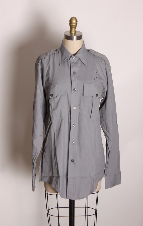 Deadstock 1970s Gray Long Sleeve Button Down Unif… - image 2