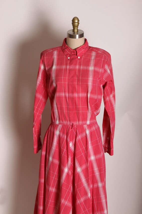 1980s Pink Raspberry and White Plaid Long Sleeve … - image 2