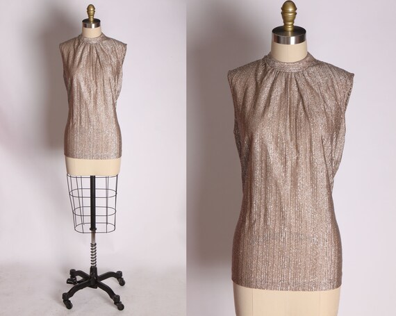 1960s Gold Lurex Sleeveless Blouse by Judy Bond -L