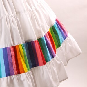 1980s White and Rainbow Print Short Sleeve Button Up Blouse with Matching Square Dance Skirt Two Piece Outfit L image 7