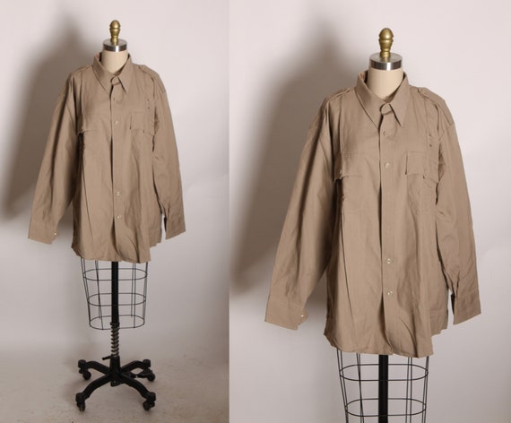 Deadstock 1970s Tan Long Sleeve Button Down Uniform Shirt by Horace Small