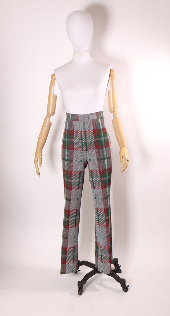 1970s Gray, Green and Red Plaid Long Sleeve Blaze… - image 3