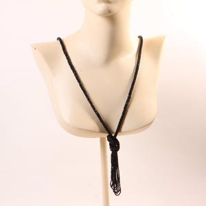 1920s Black Glass Beaded Tassel Fringe Flapper Necklace