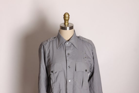 Deadstock 1970s Gray Long Sleeve Button Down Unif… - image 3