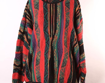 Vintage 80er Coogi Style Abstrakter Strick Pullover - XL