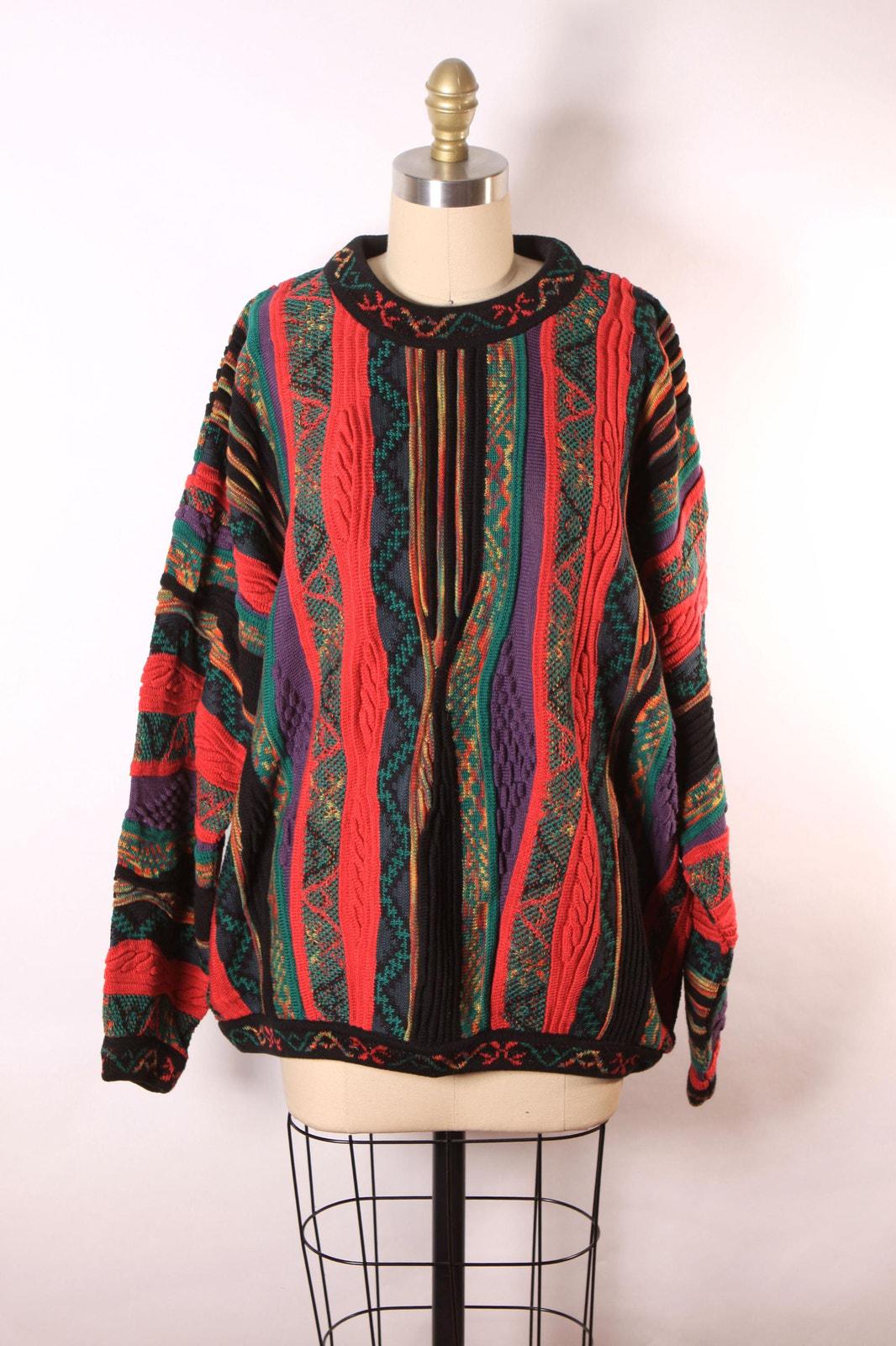 Vintage 80s Coogi Style Abstract Knit Sweater - XL - Etsy