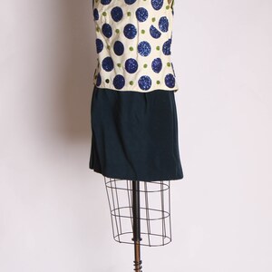 1960s White Blue and Green Oversized Polka Dot Sequin Blouse and Velvet Mini Skirt Suit Outfit XS image 4