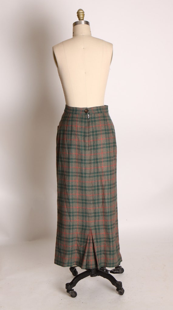 1960s Green, Red and Gray Plaid Kick Pleat Pencil… - image 5