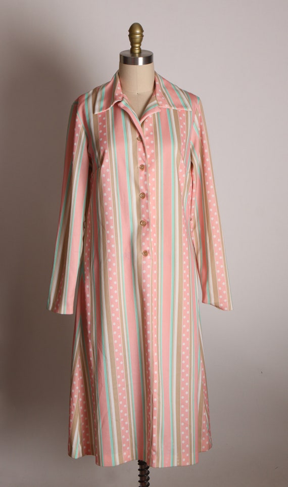 1970s Pastel Pink, Green, White and Tan Long Slee… - image 2