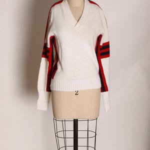 1960s 1970s White, Red and Blue Striped Pullover Cheer Cheerleader Sweater by Cheerleader Supply Co. Inc. -M
