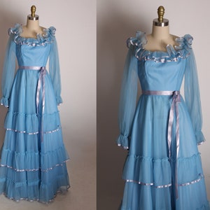 1970s Blue Tiered Sheer Overlay Ruffle Collar Portrait - Etsy