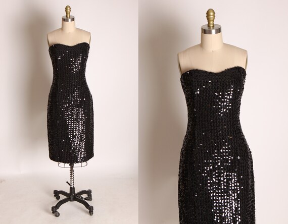 Late 1970s Early 1980s Black Sequin Strapless For… - image 1