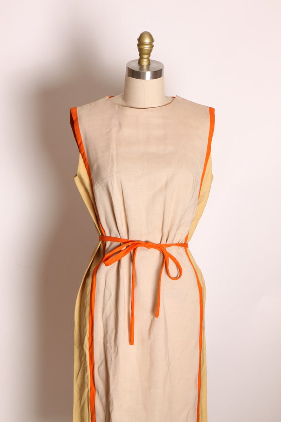 1960s Tan, Yellow and Orange Sleeveless Side Stri… - image 3