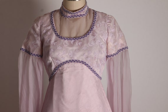 1970s Pink and Purple Sheer Long Sleeve Renaissan… - image 3