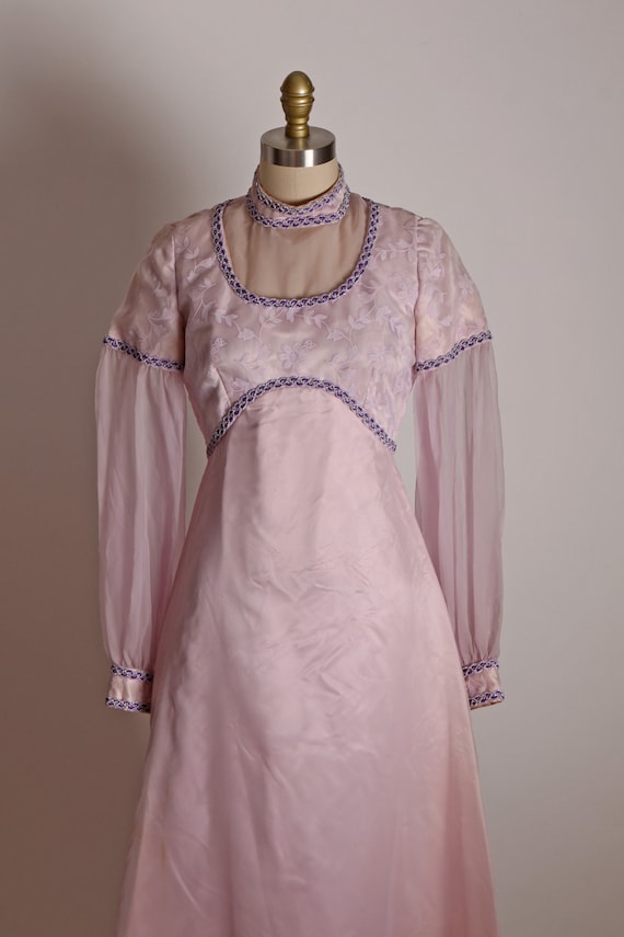 1970s Pink and Purple Sheer Long Sleeve Renaissan… - image 2