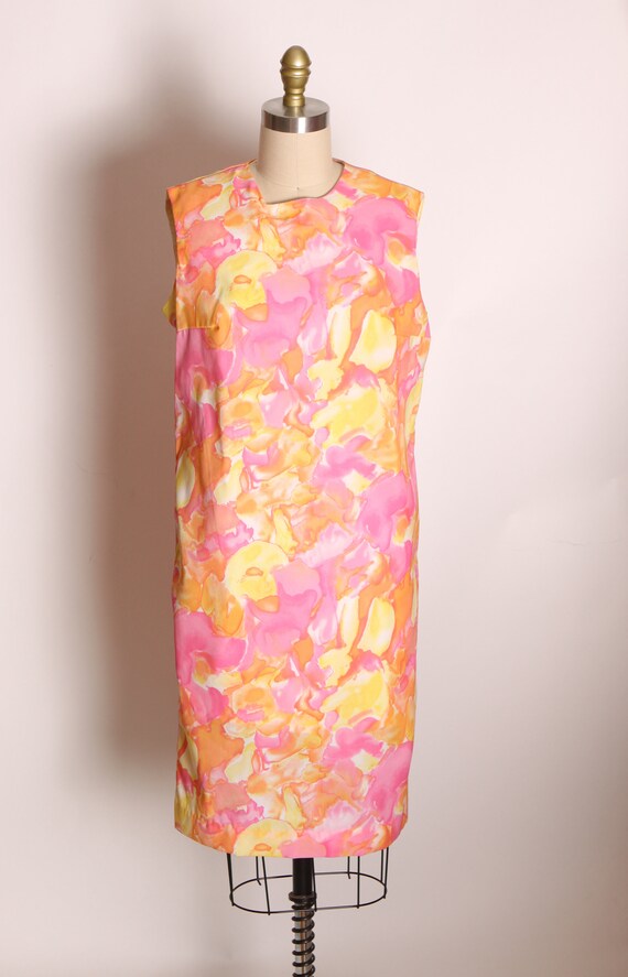 1960s Pink and Yellow Abstract Swirl Sleeveless S… - image 2