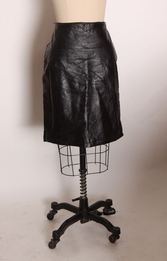 Deadstock 1980s Black Leather Stitched Patchwork … - image 2