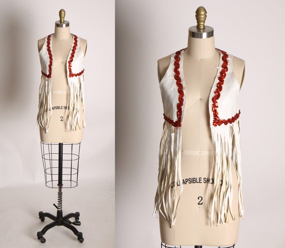 1960s White and Red Sequin Vinyl Fringe Cowgirl Sh