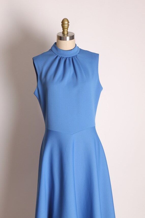 Late 1960s Early 1970s Blue Sleeveless Full Lengt… - image 2