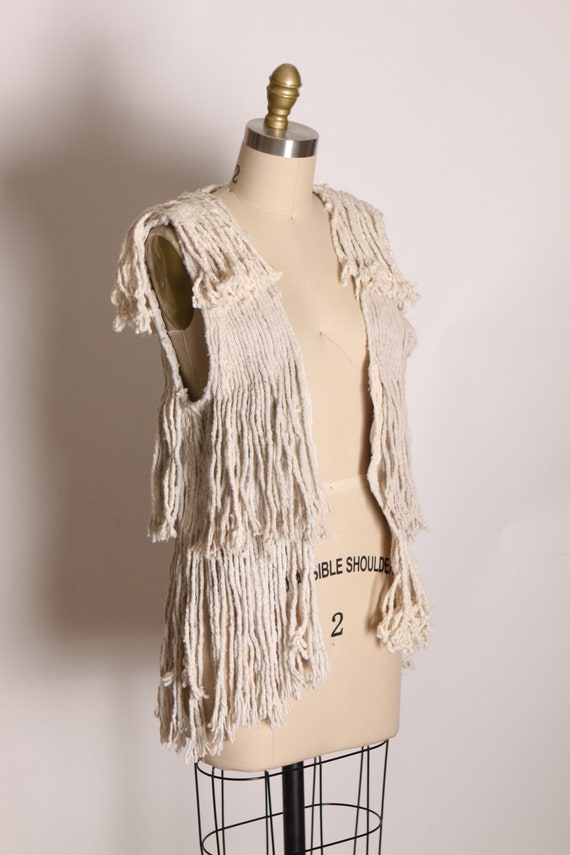 1970s 1980s Natural Fiber Woven Fringe Mop Open F… - image 5