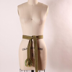 1970s Green, Beige and Brown Woven Fringe Belt