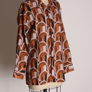 1970s Brown, Orange and Tan Mod Retro Long Sleeve Button Up Blouse L image 5