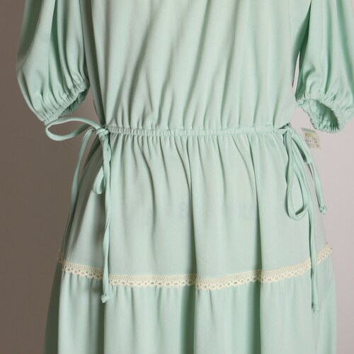 Deadstock 1970s Light Blue Green Mint Seafoam Half Sleeve shops Lace Tiered Ruffle Hem Prairie Cottagecore Dress by JCPenney Fashions -L