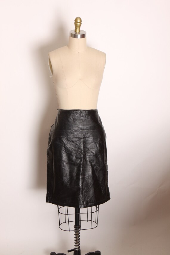 Deadstock 1980s Black Leather Stitched Patchwork … - image 3