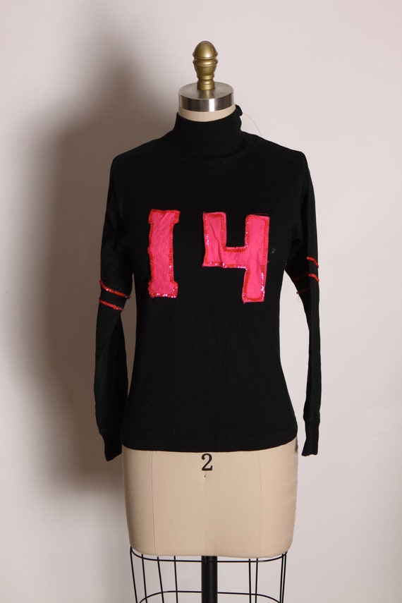 1960s Black and Pink Sequin Long Sleeve Turtlenec… - image 2