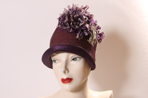 1920s Purple Floral Flower Detail Rolled Edge Flapper… - Gem