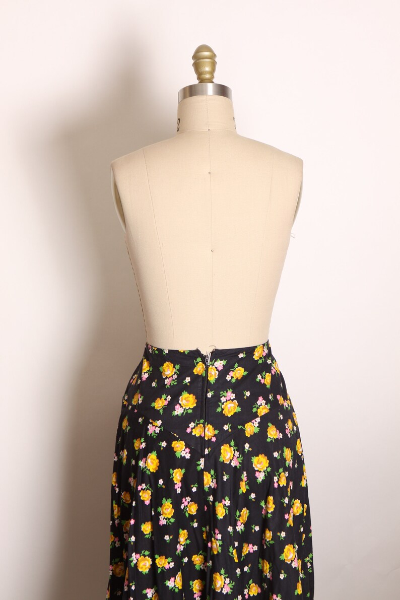 1970s Black, Yellow, Green and Pink Floral Full Length Prairie Cottagecore Skirt by Lanz Original M image 8