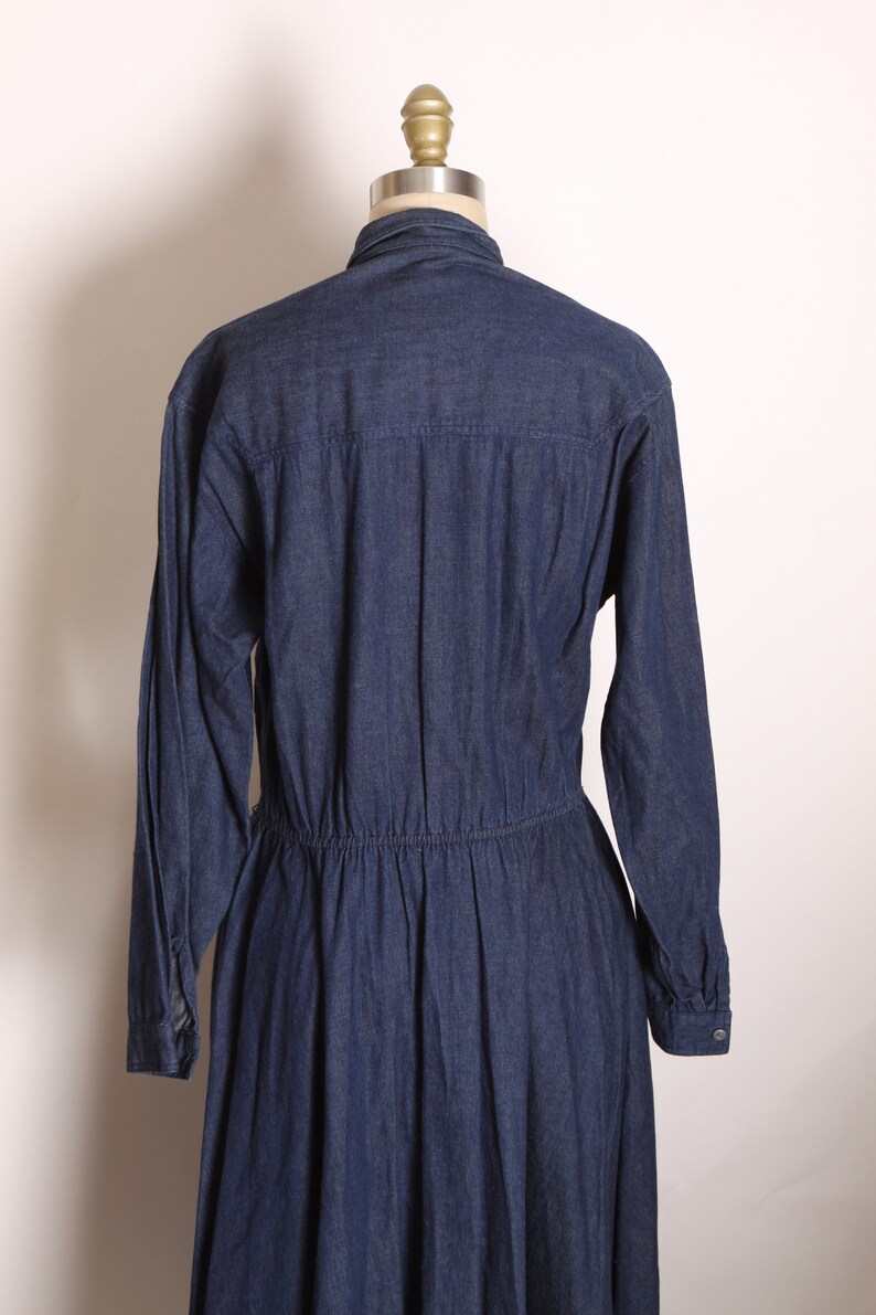 1980s Blue Denim Button Up Fit and Flare Long Sleeve Dress by Andrew Harvey L image 6