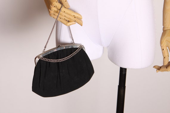 1940s Black Silver Tone Chain Clutch Evening Bag … - image 3