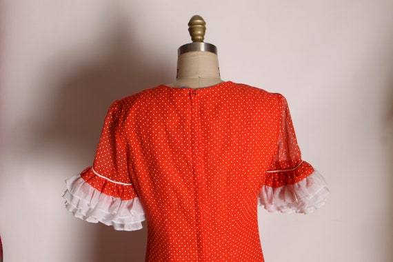 1970s Red and White Polka Dot Short Sleeve Sheer … - image 7