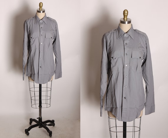 Deadstock 1970s Gray Long Sleeve Button Down Uniform Shirt by Special Duty Tropical I by Elbeco -M-L